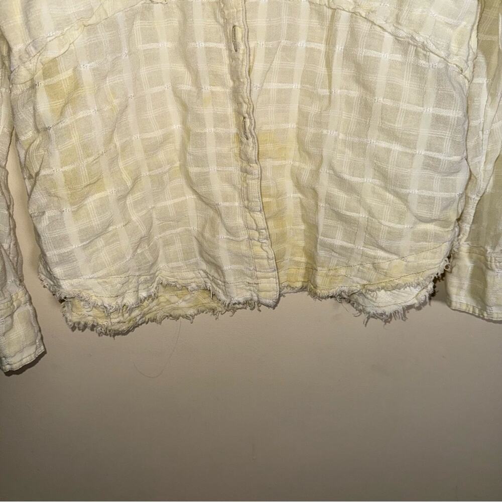 FREE PEOPLE butter yellow plaid western style button down M - Picture 4 of 5